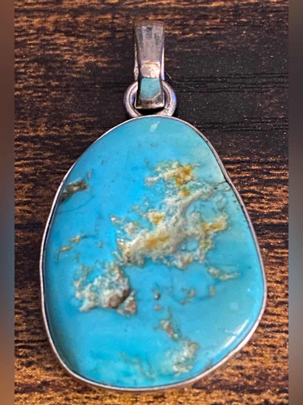 Kingman Turquoise Stone Nugget Pendant Bright Blue Turquoise in Sterling Silver